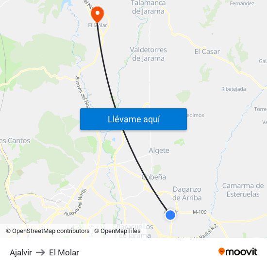 Ajalvir to El Molar map