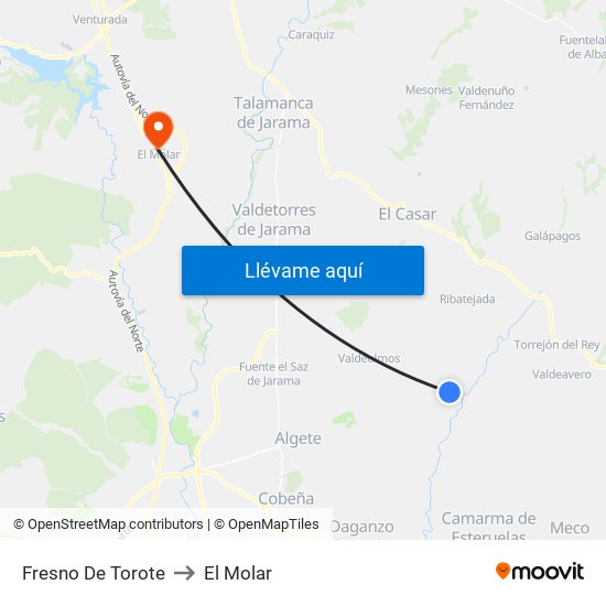 Fresno De Torote to El Molar map