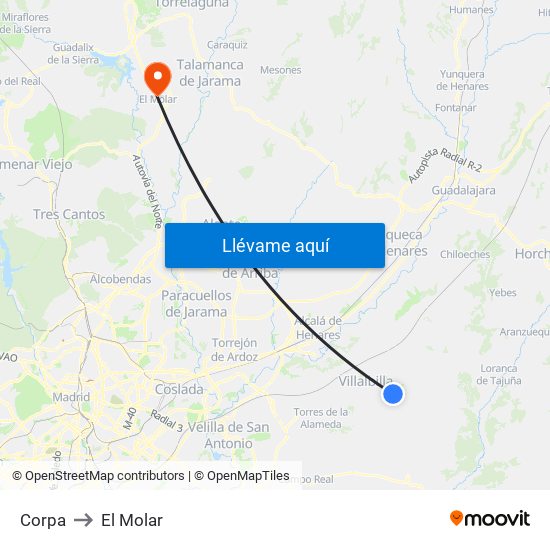 Corpa to El Molar map