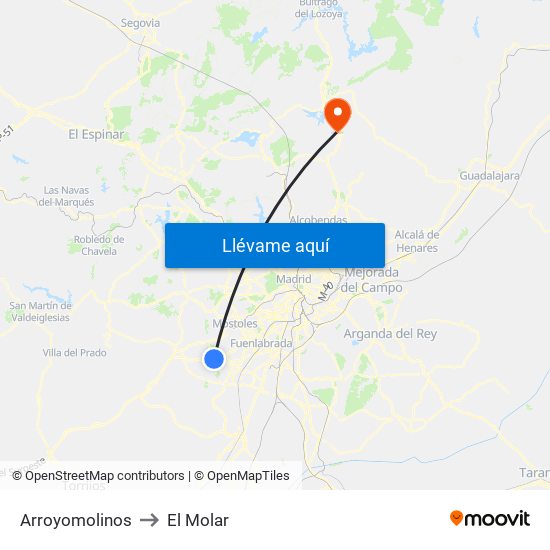 Arroyomolinos to El Molar map