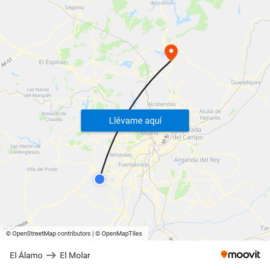 El Álamo to El Molar map