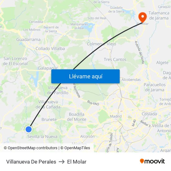 Villanueva De Perales to El Molar map
