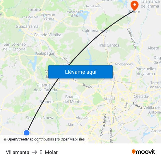Villamanta to El Molar map