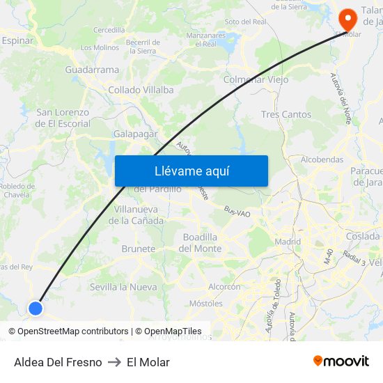 Aldea Del Fresno to El Molar map