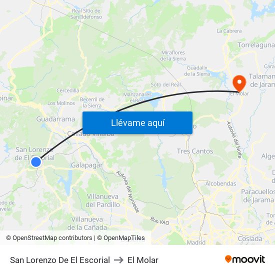 San Lorenzo De El Escorial to El Molar map