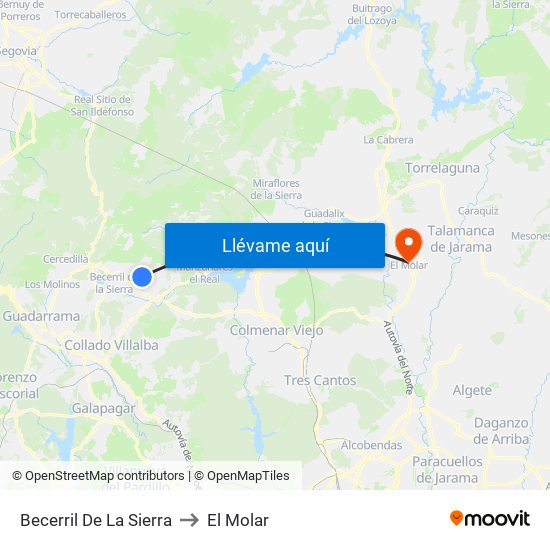 Becerril De La Sierra to El Molar map