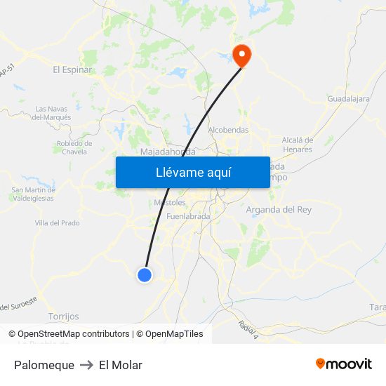 Palomeque to El Molar map