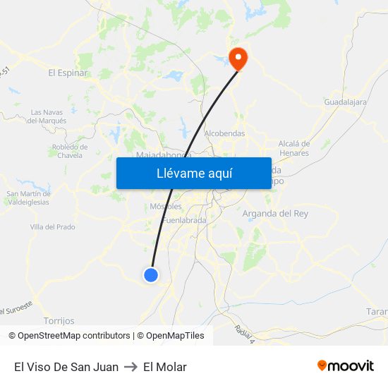El Viso De San Juan to El Molar map