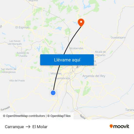 Carranque to El Molar map