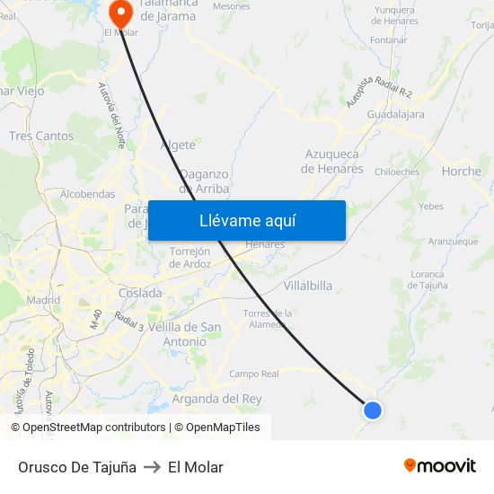 Orusco De Tajuña to El Molar map
