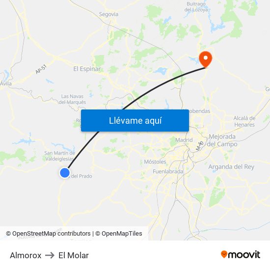 Almorox to El Molar map