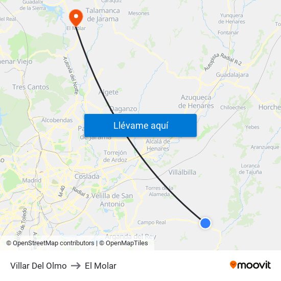 Villar Del Olmo to El Molar map
