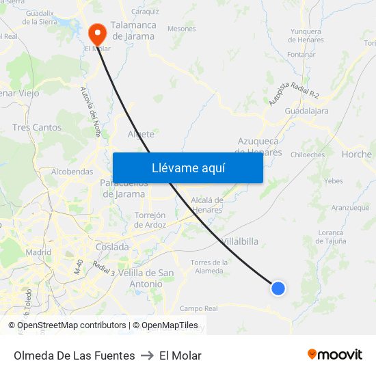 Olmeda De Las Fuentes to El Molar map