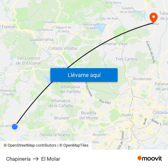 Chapinería to El Molar map