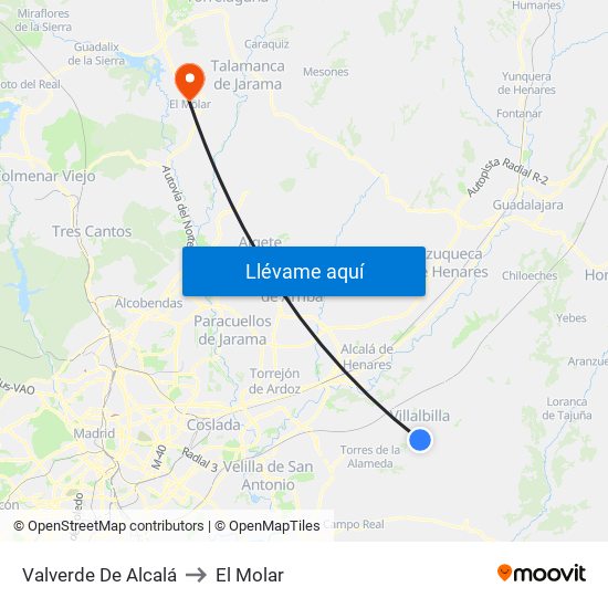 Valverde De Alcalá to El Molar map