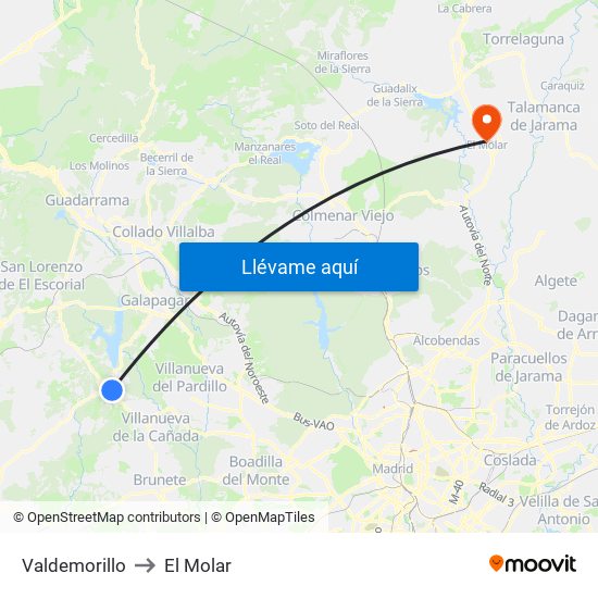 Valdemorillo to El Molar map