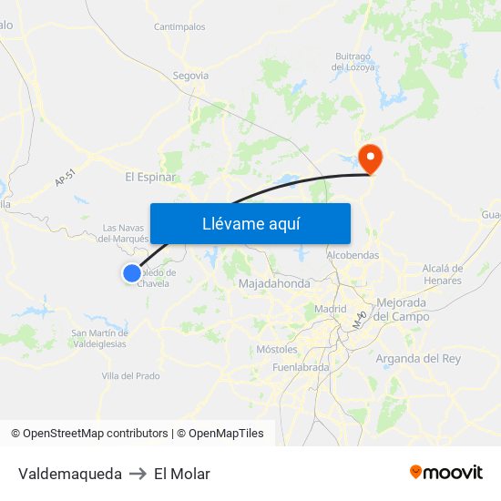Valdemaqueda to El Molar map