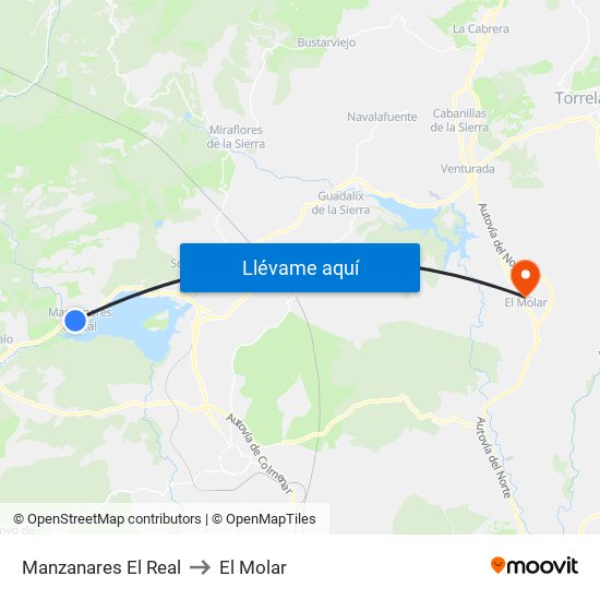 Manzanares El Real to El Molar map