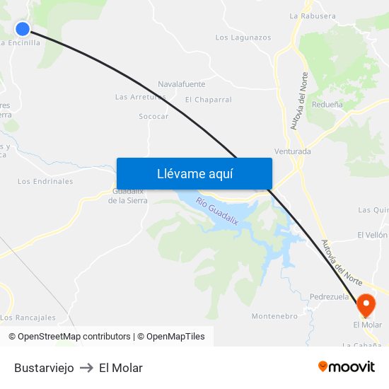 Bustarviejo to El Molar map