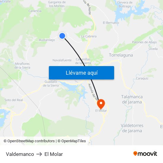 Valdemanco to El Molar map