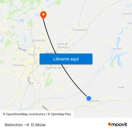 Belinchón to El Molar map