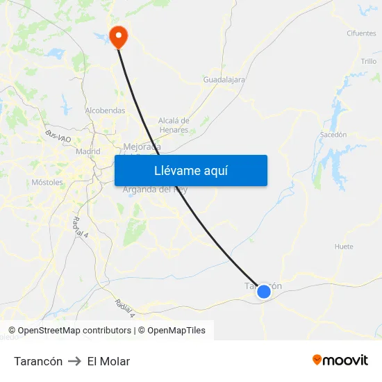 Tarancón to El Molar map