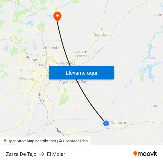 Zarza De Tajo to El Molar map