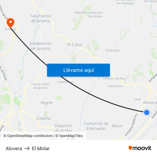 Alovera to El Molar map