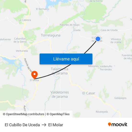 El Cubillo De Uceda to El Molar map