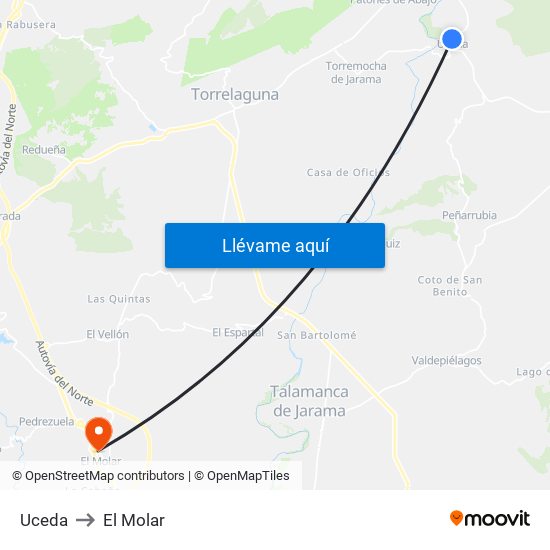 Uceda to El Molar map