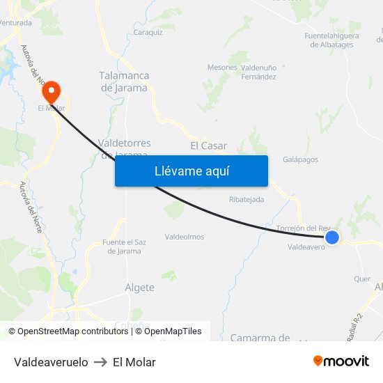 Valdeaveruelo to El Molar map