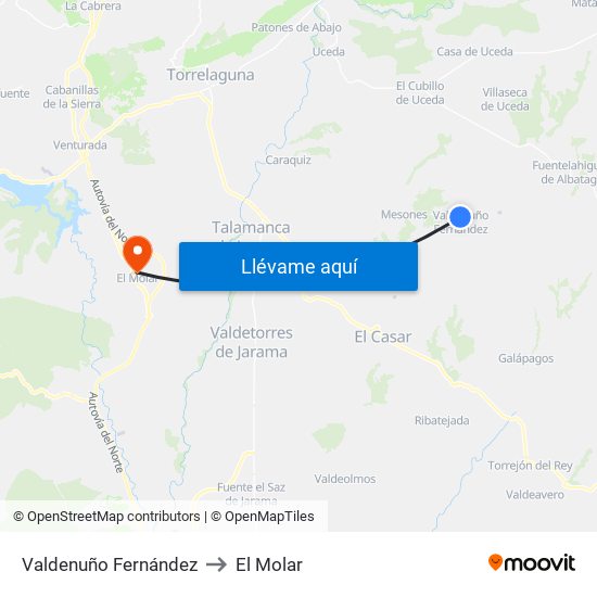 Valdenuño Fernández to El Molar map
