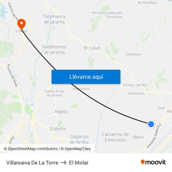 Villanueva De La Torre to El Molar map