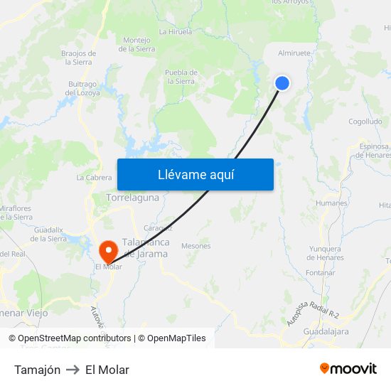 Tamajón to El Molar map