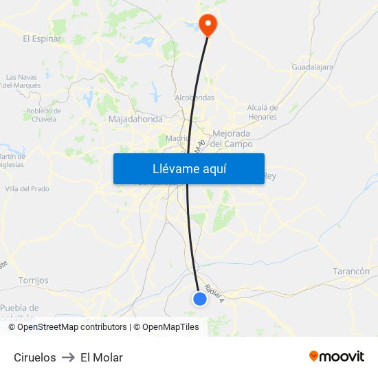 Ciruelos to El Molar map