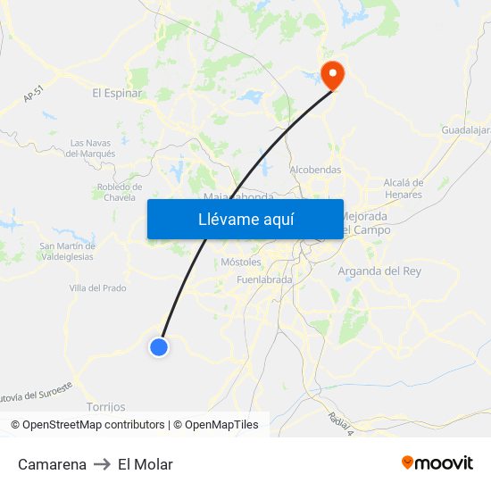 Camarena to El Molar map