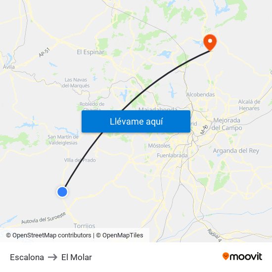 Escalona to El Molar map