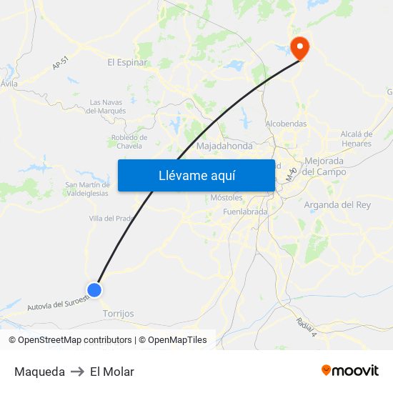 Maqueda to El Molar map