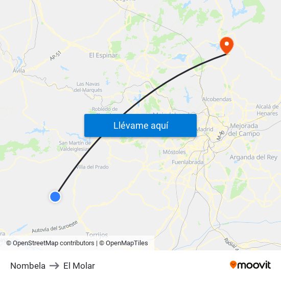 Nombela to El Molar map