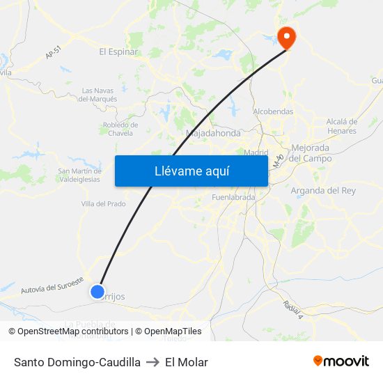 Santo Domingo-Caudilla to El Molar map