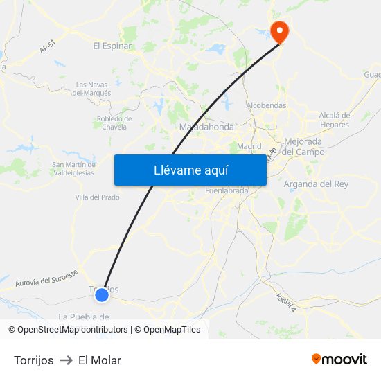 Torrijos to El Molar map