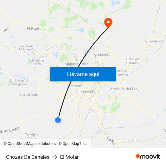 Chozas De Canales to El Molar map