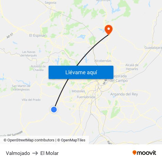 Valmojado to El Molar map