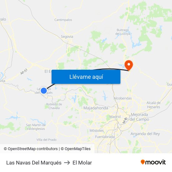 Las Navas Del Marqués to El Molar map