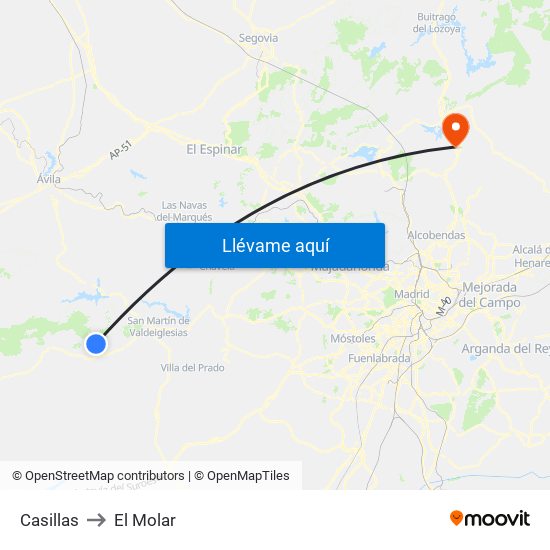 Casillas to El Molar map
