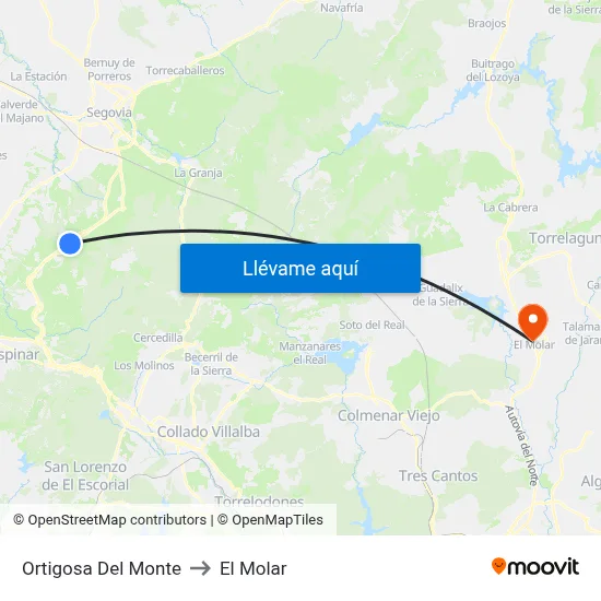 Ortigosa Del Monte to El Molar map
