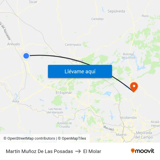 Martín Muñoz De Las Posadas to El Molar map
