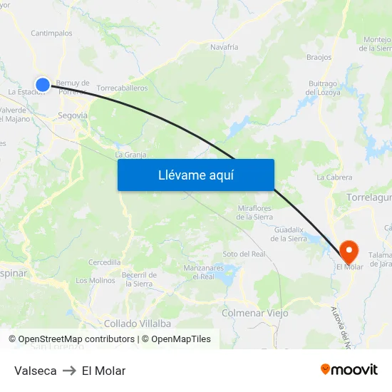 Valseca to El Molar map