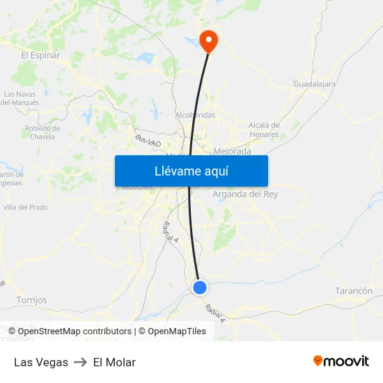 Las Vegas to El Molar map