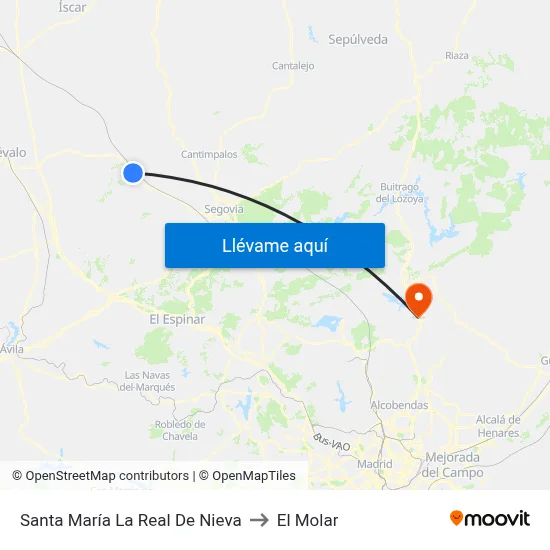 Santa María La Real De Nieva to El Molar map